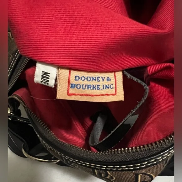 Dooney & Bourke Nikki Hobo Bag Signature Canvas Patent Leather Trim Black Brown - Picture 8 of 11